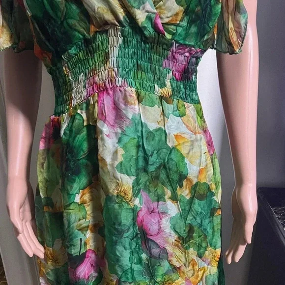 NWT LA RAGAZZE Women’s Floral Italian Silk Blend Maxi Dress - Picture 7 of 14